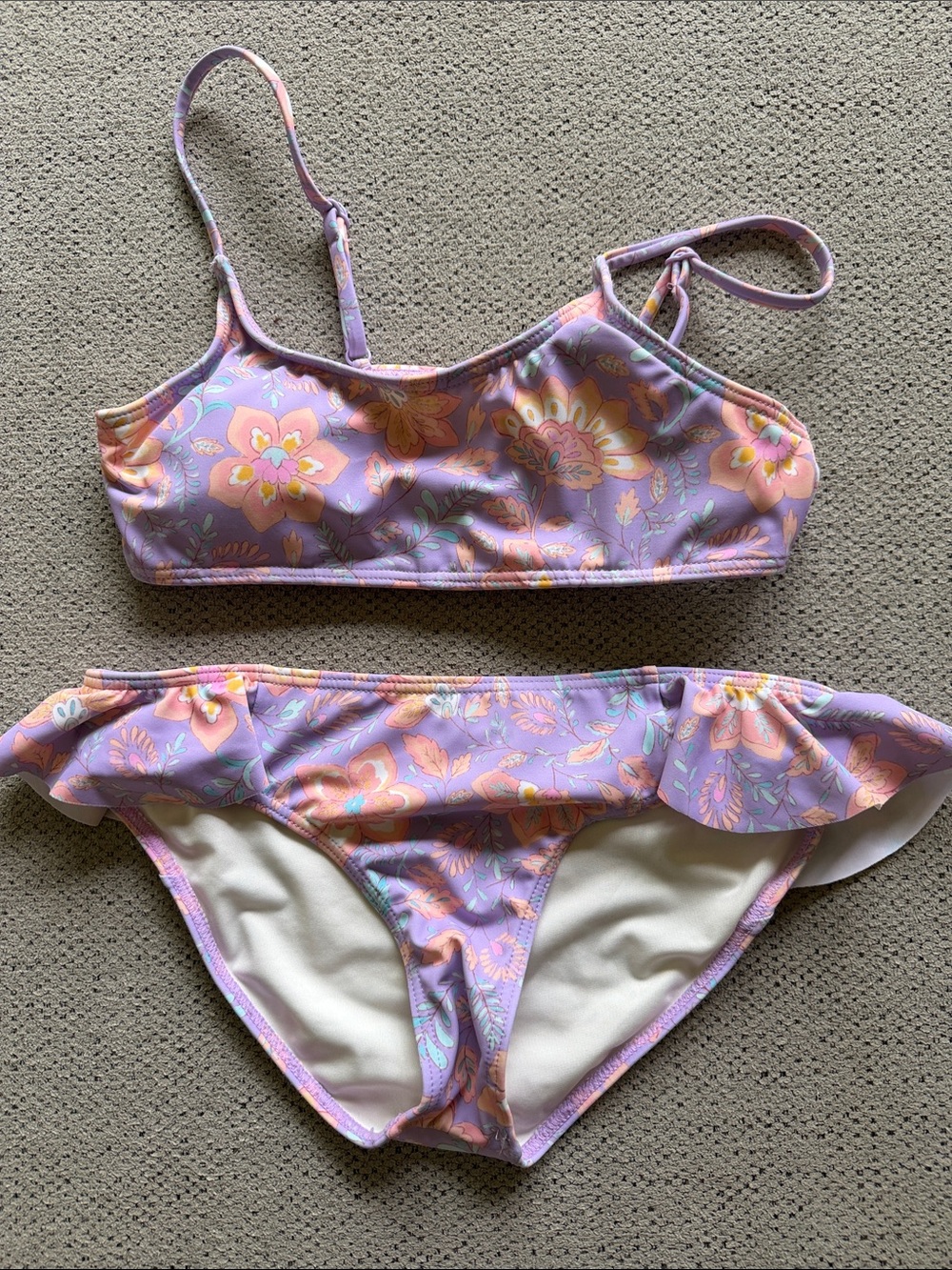 Lavender Floral Ruffle Two-Piece Swim Set